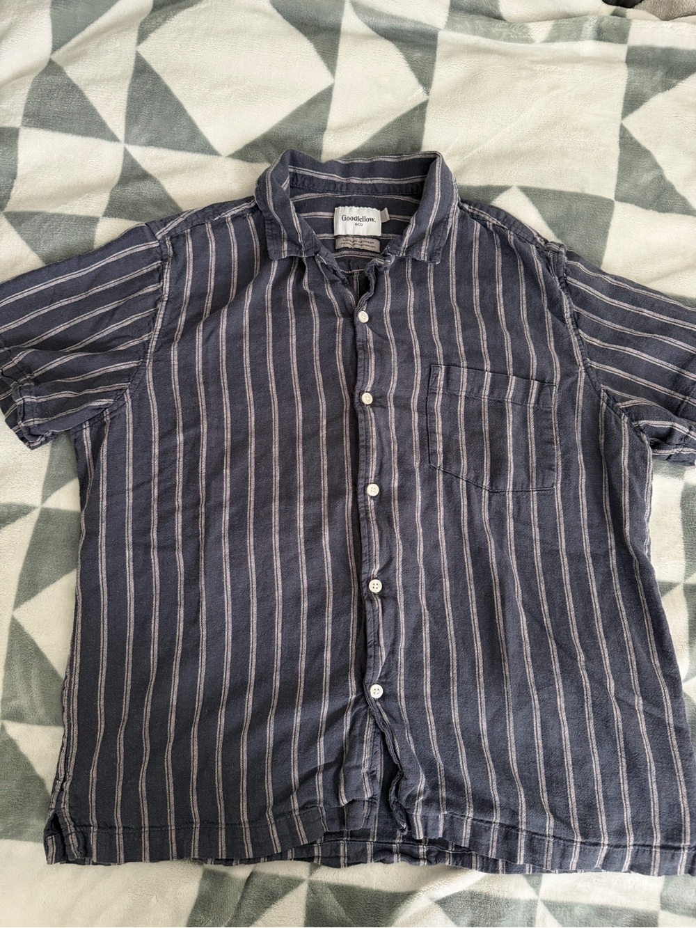 Goodfellow & Co Navy and White Striped Short Sleeve Button-Up